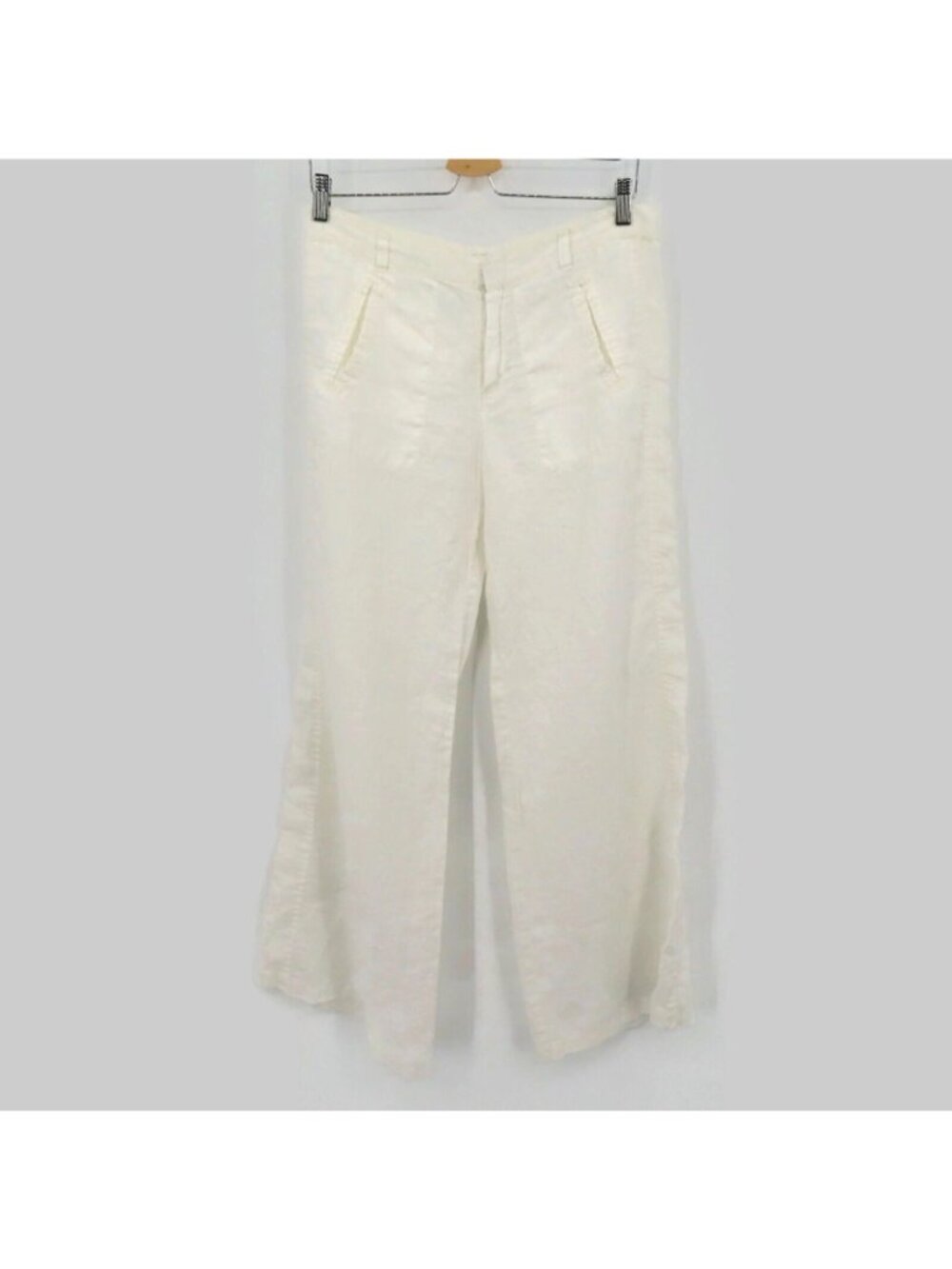 Joie Women 8 Wide Leg Utility Pants All Linen Square Pockets White Flat Front - Picture 13 of 13
